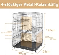 ybaymy Összecsukható Macskaketrec 4 Szintes - 90x55x125 cm Fém Ketrec 1-3 Macskának, 360° Forgatható Kerekekkel, Rámpával, Bel- és Kültéri 2