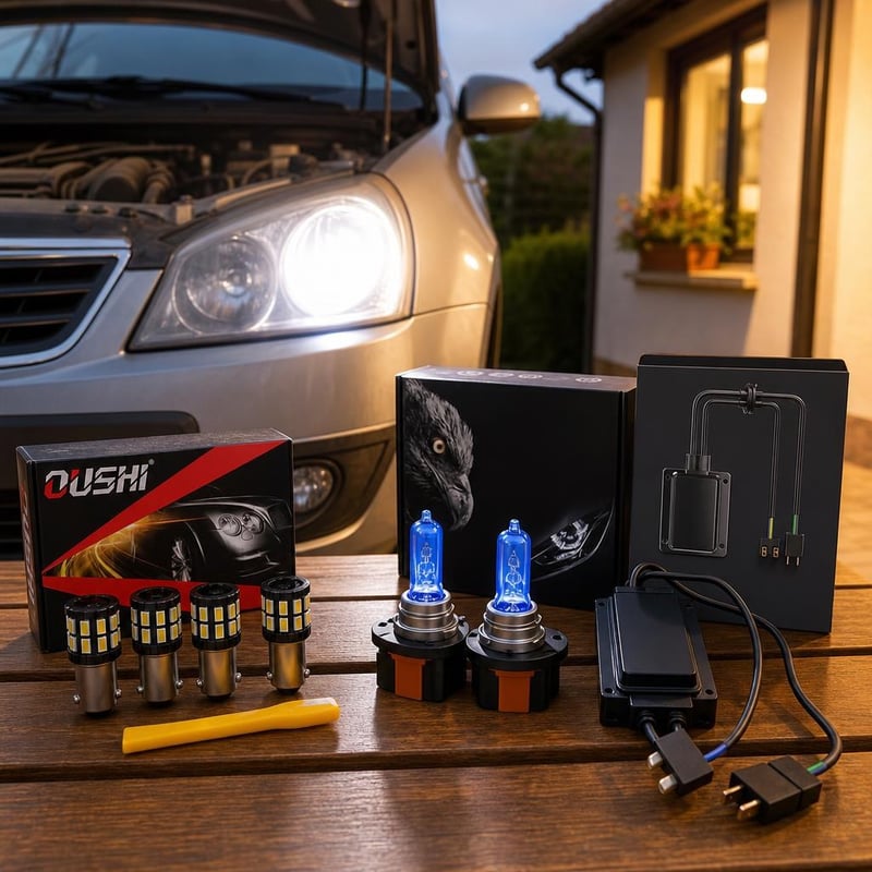 Éjszakai autófény LED-csomag: 4 db BA9S LED + fehér LED izzó + H7 LED adapter