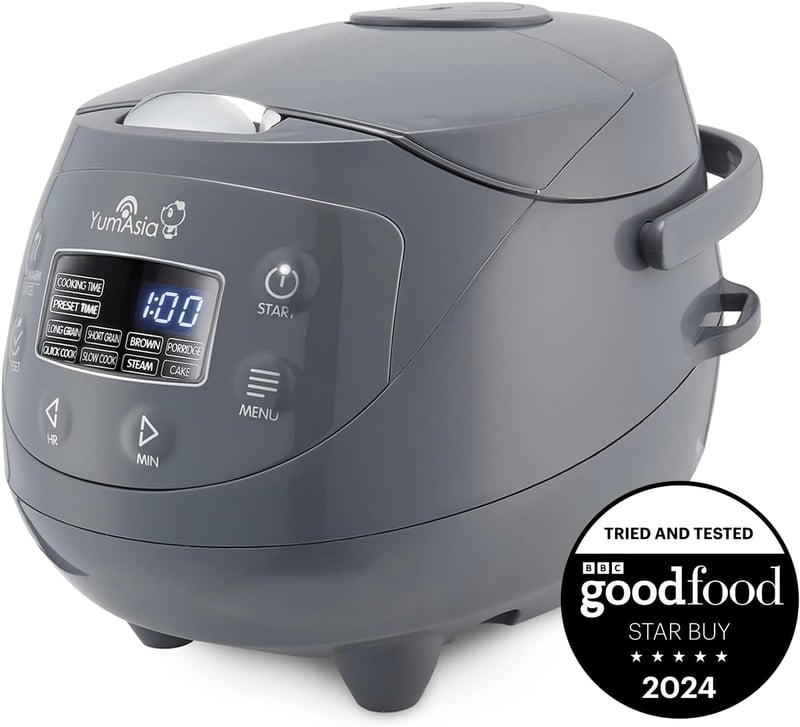 Yum Asia Panda Mini rizsfőző Ninja kerámia edénnyel, 0,63L kapacitás, 8 főzési program, fuzzy logic technológia, 350W, kobalt szürke