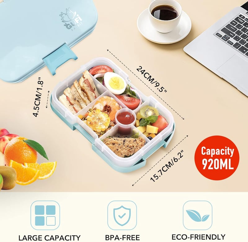 Homtibrm 6 rekeszes uzsonnás doboz 920 ml - kék, gyerekeknek és felnőtteknek