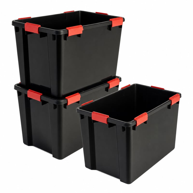 Cutie de depozitare ermetică Iris Ohyama DDAT-LD 70 L, 3 bucăți, stivuibilă, negru, plastic fără BPA — fără capace (stare: vezi a 2-a imagine)