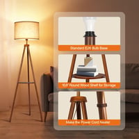 OUTON Fa Állólámpa Polccal - Távirányítós LED Tripod Lámpa 4 Színhőmérséklettel, Időzítővel, Bézs Lámpaernyővel Nappaliba, Hálószobába, Irod 6