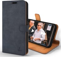 Samsung Galaxy S22 Plus kék bőr flip tok kártyatartóval és állvánnyal 1