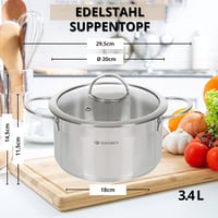 Daniks Bonn rozsdamentes acél főzőedény 3,4L űrtartalommal, indukciós tűzhelyre, mérőskálával, üvegfedővel, 20 cm, ezüst 3