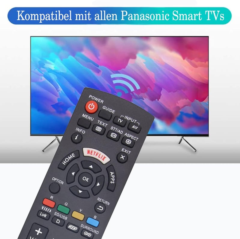 FOXRMT Univerzális Távirányító Panasonic TV-hez - Kompatibilis HDTV LCD LED Smart TV Modellekkel, Netflix és Viera Link Gombokkal, Programoz