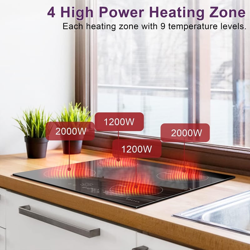 NOXTON 60 cm-es beépíthető indukciós főzőlap, 4 zónás, 6400W, érintőképernyős, gyerekzárral
