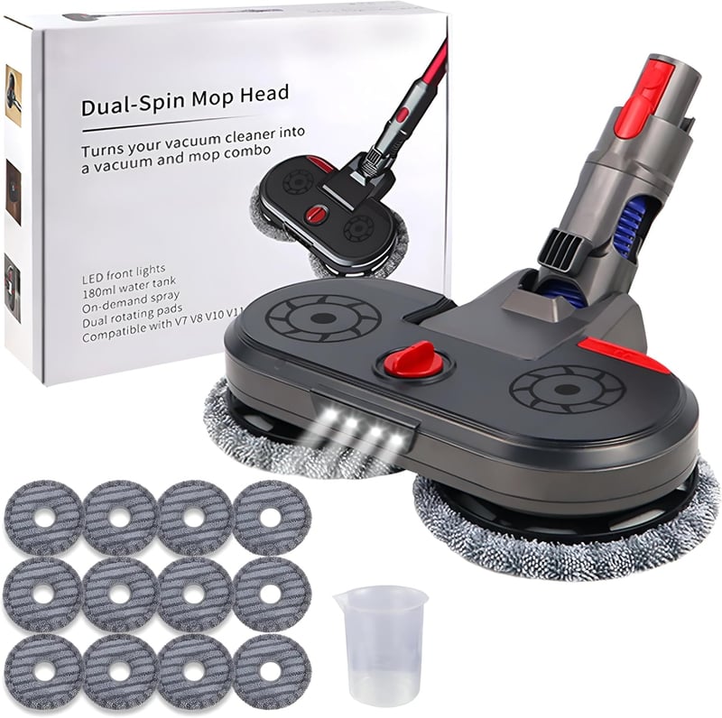 Yelid Felmosó Adapter Dyson V7/V8/V10/V11/V15 Porszívókhoz - 12 Mosható Mopfejjel, 4 LED Világítással, Víztartállyal és Mérőpohárral