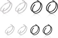 DIVINA VITAE 8 db Orr Piercing Szett - Spirál és Dupla Karika Orrpiercing, Helix Piercing, 316L Sebészeti Acél, 8/10 mm, Fekete és Ezüst 1