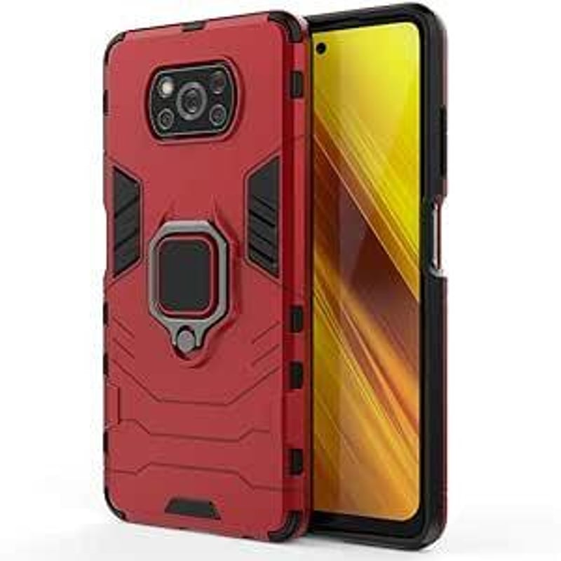 Xiaomi Poco X3 NFC Piros Páncél Tok Mágneses Autótartóval