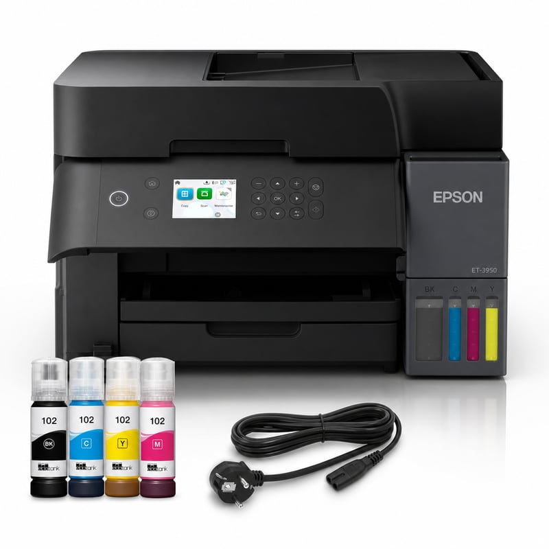 Imprimantă multifuncțională cu jet de cerneală Epson EcoTank ET-3950, WiFi, A4, duplex, scanare, LCD, ADF — lipsește 1 cerneală (stare: vezi a 2-a imagine)