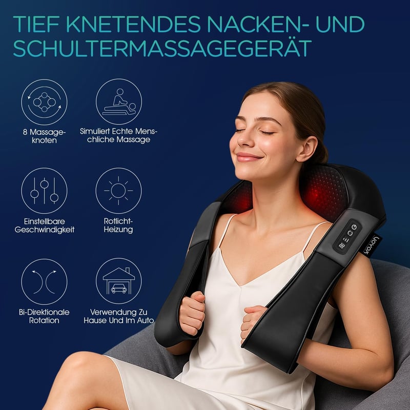 VOYOR-HEALTH PJ100 Nyakmasszírozó Melegítő Funkcióval - 4D Shiatsu Masszázs Vállra, Hátra és Testre, Izomfájdalom Enyhítésre
