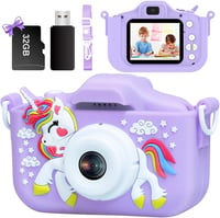 Unikornis 1080P gyerekkamera 32GB kártyával, játékokkal, 3-8 éveseknek 1