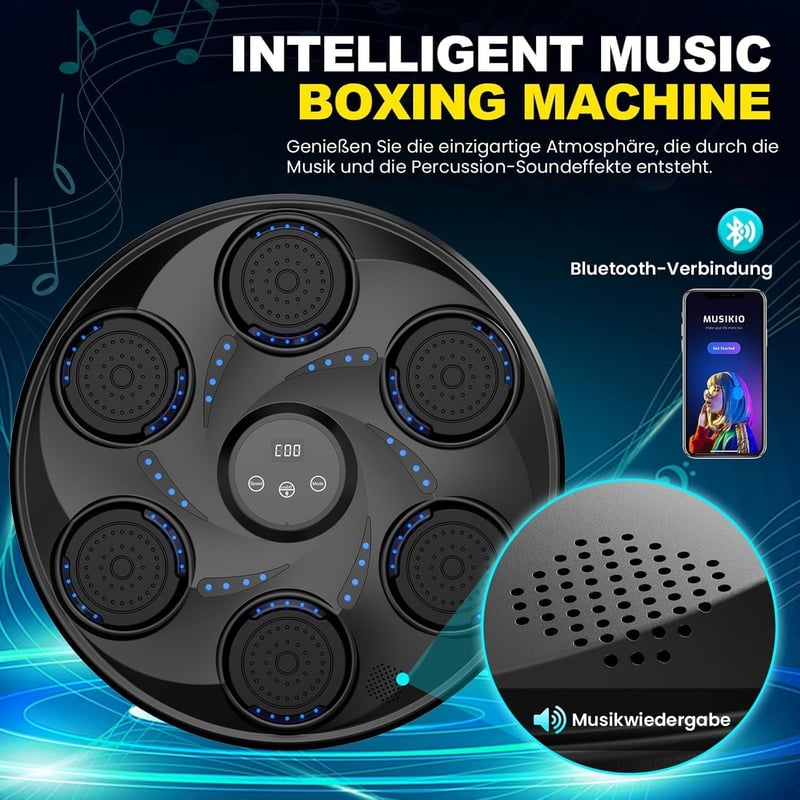 LeuKoles Bluetooth Boxgép LED Világítással - Fali Elektronikus Edzőgép 9 Sebességi Móddal, Boxkesztyűkkel és Számláló Funkcióval