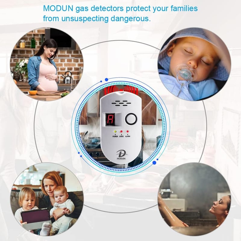 Gázérzékelő riasztó - LPG/földgáz/szén-monoxid detektor, digitális kijelzővel, konyhába, garázsba