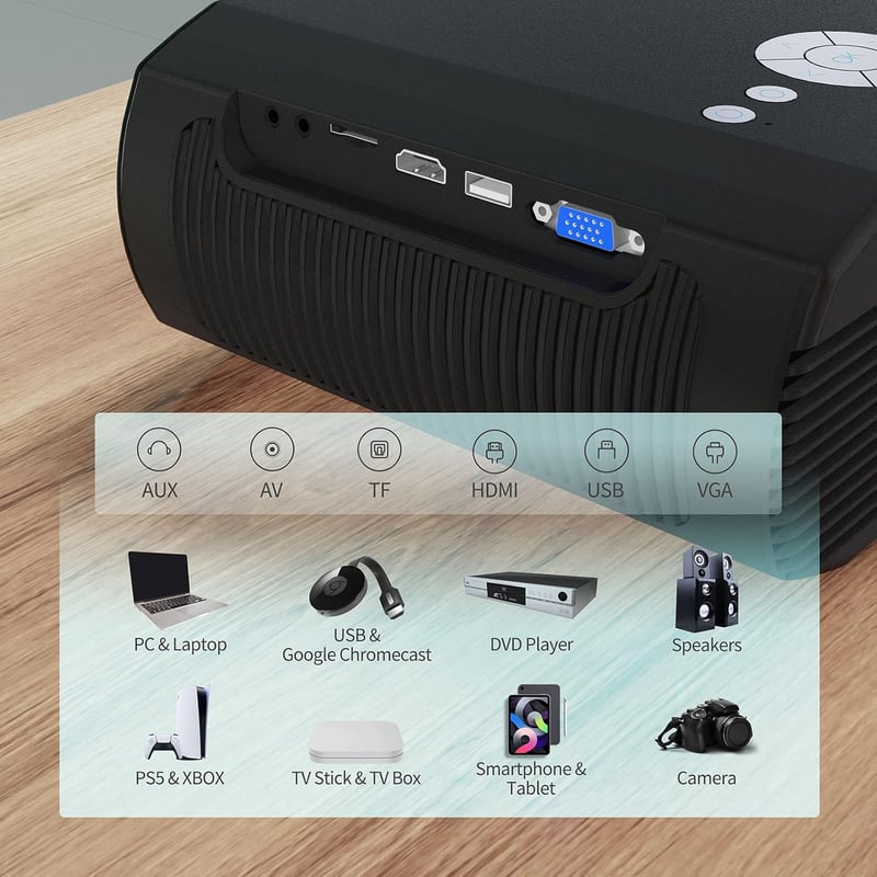 WEWATCH V50 Pro Mini Projektor Full HD 1080P Natív Felbontással, 5G WiFi, Bluetooth, 16500 Lumen, 200" Vetítési Méret, HDMI/USB/VGA Csatlako