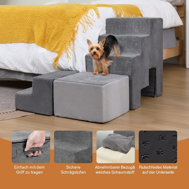 LitaiL Kutya Lépcső 60 cm Magas - Többcélú, Csúszásmentes Hab Kisállat Lépcső Ágyhoz, Boxspring Ágyhoz - Kutyáknak, Macskáknak