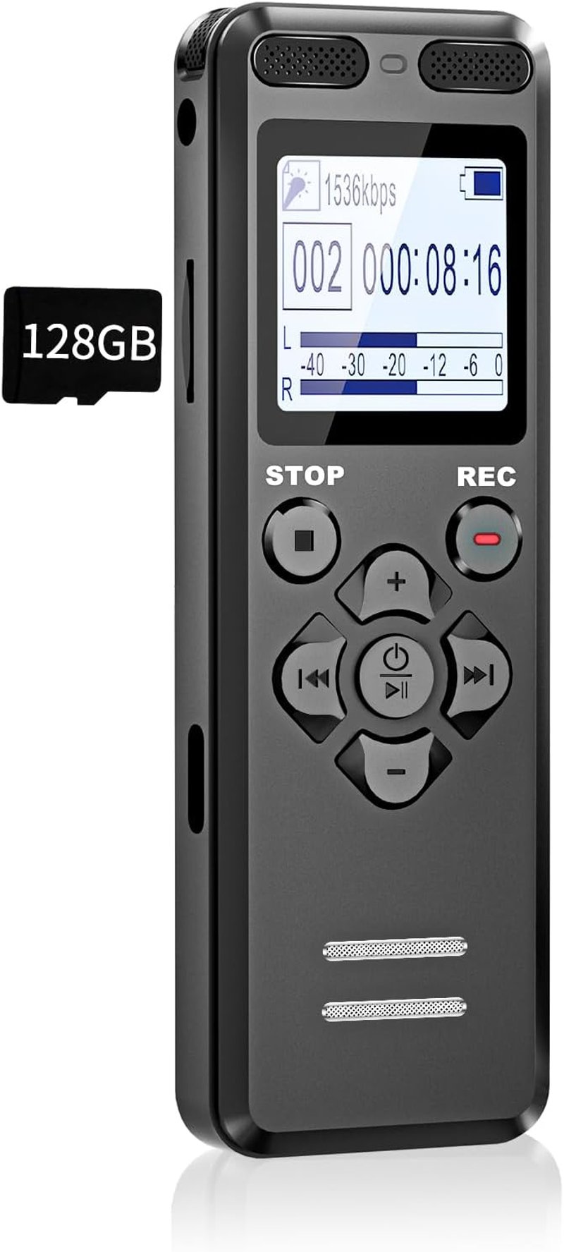 Tonnlog 128GB Digitális Diktafon Hangrögzítő USB-C Csatlakozással - Zajcsökkentés, Egyérintéses Felvétel, 1536kbps, Előadásokhoz, Megbeszélé