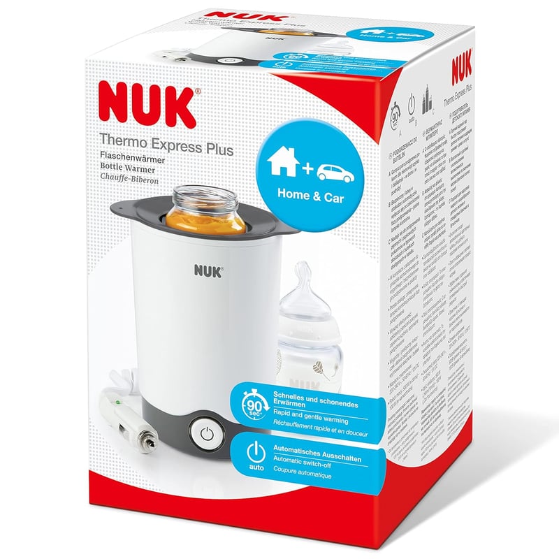 NUK Thermo Express Plus Cumisüveg Melegítő - Gyors 90 Másodperces Melegítés Otthon és Utazáshoz, Autós Adapter Kábellel, Fehér