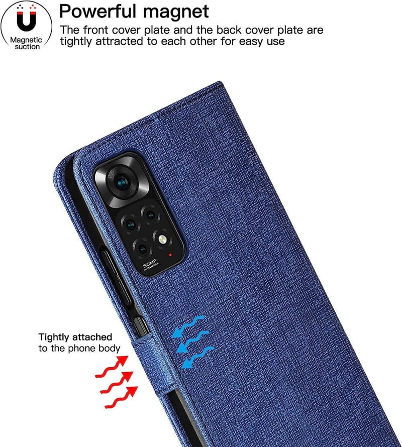 Xiaomi Redmi Note 11 Mágneses Vászon Pénztárcatok - Sötétkék