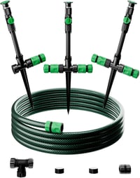 RESTMO Kerti Öntözőrendszer 10M  - 360° Állítható Locsoló Földi Tüskével, Gyorscsatlakozós Szett  - Gartensprinkler & Schlauch-Set, Green 1