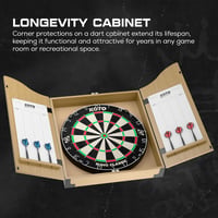 KOTO darts Komplett Darts Szekrény Szett - Tölgyfa Dartscenter 2 Készlet Nyíllal, Dobóvonallal és Pontozótáblával, 54x68 cm 3
