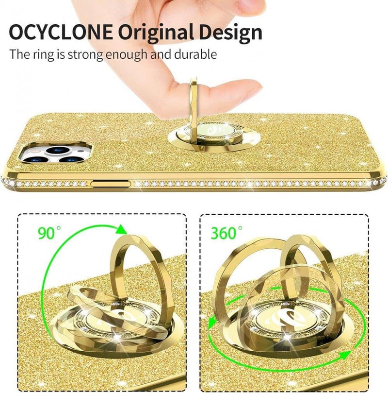 iPhone 11 Pro Max Arany Glitteres Gyűrűs Védőtok - Ütésálló és Csillogó