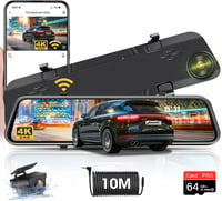 Jansite 4K WiFi Tolatókamera Tükör 64GB SD Kártyával, 12" Menetrögzítő Tükör, Első-Hátsó Kamera, 10m Kábel, Éjjellátó, G-Szenzor, Applikáció 1