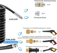 Kärcher K2-K7 kompatibilis 20 méteres csőtisztító készlet, forgó fúvókával 2
