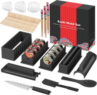 SKYSER Sushi Készlet 20 Részes Kezdőknek Sushi Készítő Szett Tekerő Szőnyeg Pálcikák Fekete 1