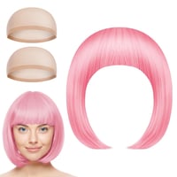 AOMIG Neon Rózsaszín Rövid Bob Paróka Farsangra és Halloweenre 7