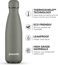 PROWORKS 1L-es rozsdamentes acél termosz, BPA-mentes, 24 órás hűtés - Szürke 3