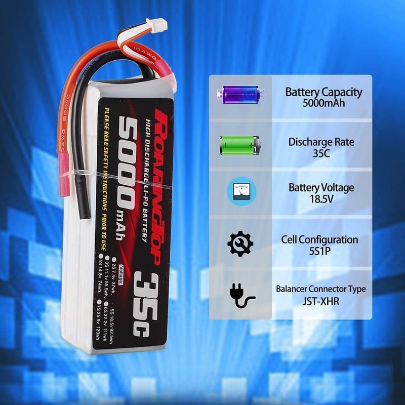 RoaringTop 5000mAh 18,5V RC LiPo akkumulátor modellrepülőkhöz, 2 db csomag