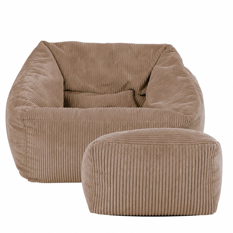 Kreslo Icon Natalia z menčestru s taburetom, mokka hnedá — V kresle sa nachádza len čiastočne (stav: viď 2. obrázok)