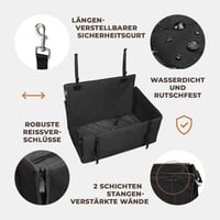 WUGLO Megerősített Kutya Autósülés - Vízálló Oxford Anyagú Hátsó Ülésre, 4 Rögzítőpánttal, Kis és Közepes Kutyáknak (L Méret, Fekete) 5