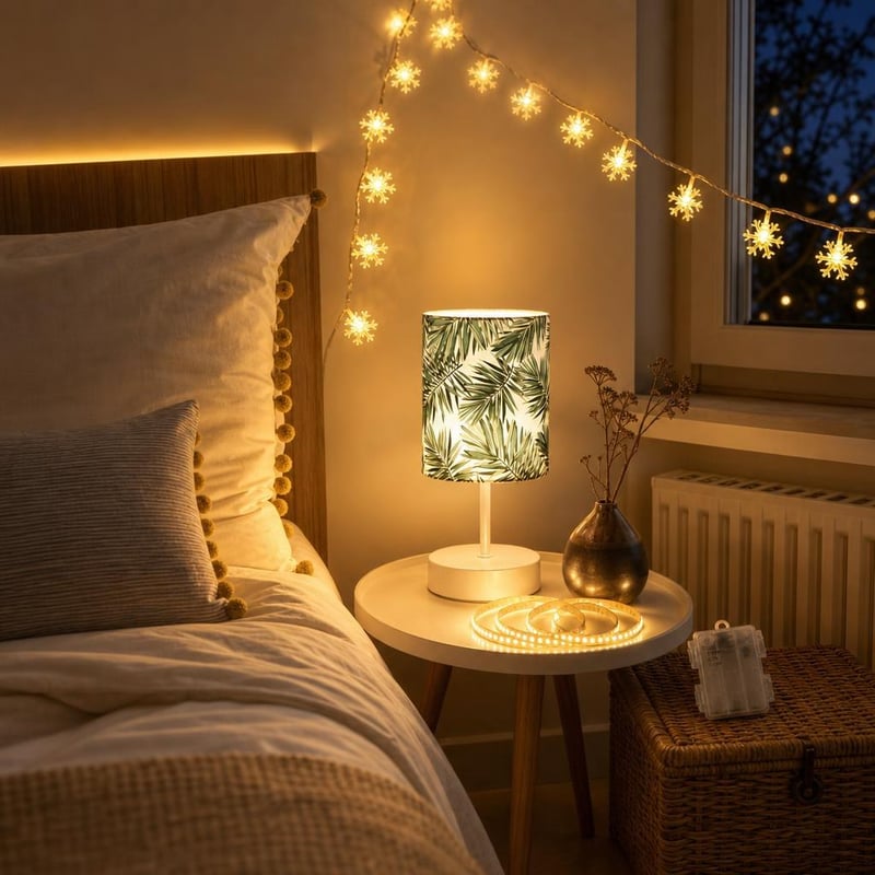 Svetelný set do spálne: 1x E14 lampa + 10m LED pás + svetelná reťaz s časovačom