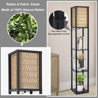 Rayofly Fa Állólámpa Polccal - Vintage Bohém Rattan Lámpaernyő LED Izzóval - Húzókapcsolós Dekoratív Világítás Nappaliba, Hálószobába, Irodá 3