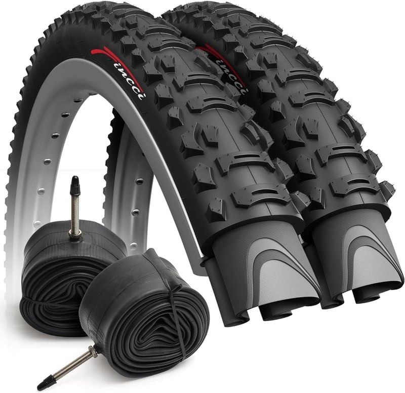 Fincci Összehajtható MTB Kerékpár Gumi Szett 26 x 1.95 colos (50-559) Belső Tömlővel - Presta 48mm Szeleppel Hegyikerékpárhoz, E-Bike-hoz