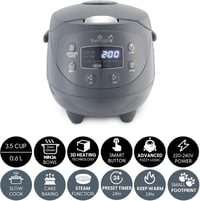 Yum Asia Panda Mini rizsfőző Ninja kerámia edénnyel, 0,63L kapacitás, 8 főzési program, fuzzy logic technológia, 350W, kobalt szürke 2