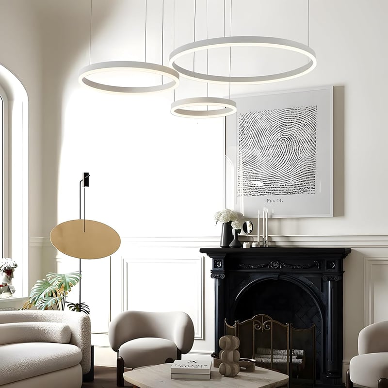 YYUTLUO Modern LED Csillár, 3 Fehér-Arany Gyűrű (40+60+80cm), 90W, Távirányítható Fényerőszabályzós Függőlámpa, Nappali Mennyezeti Világítás
