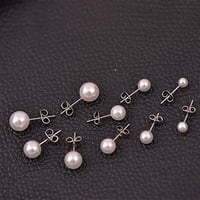 PlandleLee 925 Ezüst Valódi Gyöngy Fülbevaló Szett - 5 Pár Fehér Gyöngy Stekker 4-8mm 3