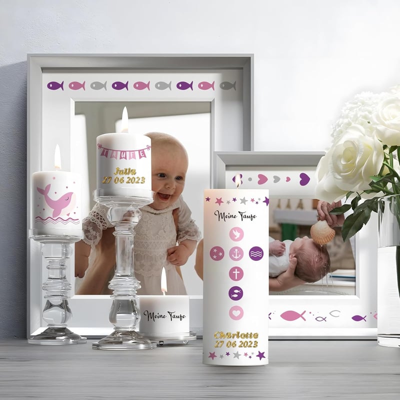 BOFUNX Arany Gyertyamatrica Szett Elsőáldozásra és Keresztelőre - 2 Tetoválás + 3 Betű- és Számmatrica