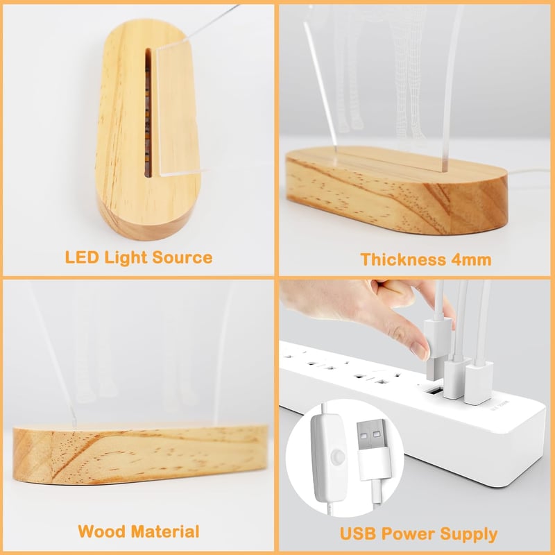 BootyBay 3D Jóga LED Éjjeli Lámpa - Meditációs Asztali Világítás Meleg Fénnyel, Fa Talppal - USB Dekorációs Lámpa Ajándékba Nőknek, Lányokna