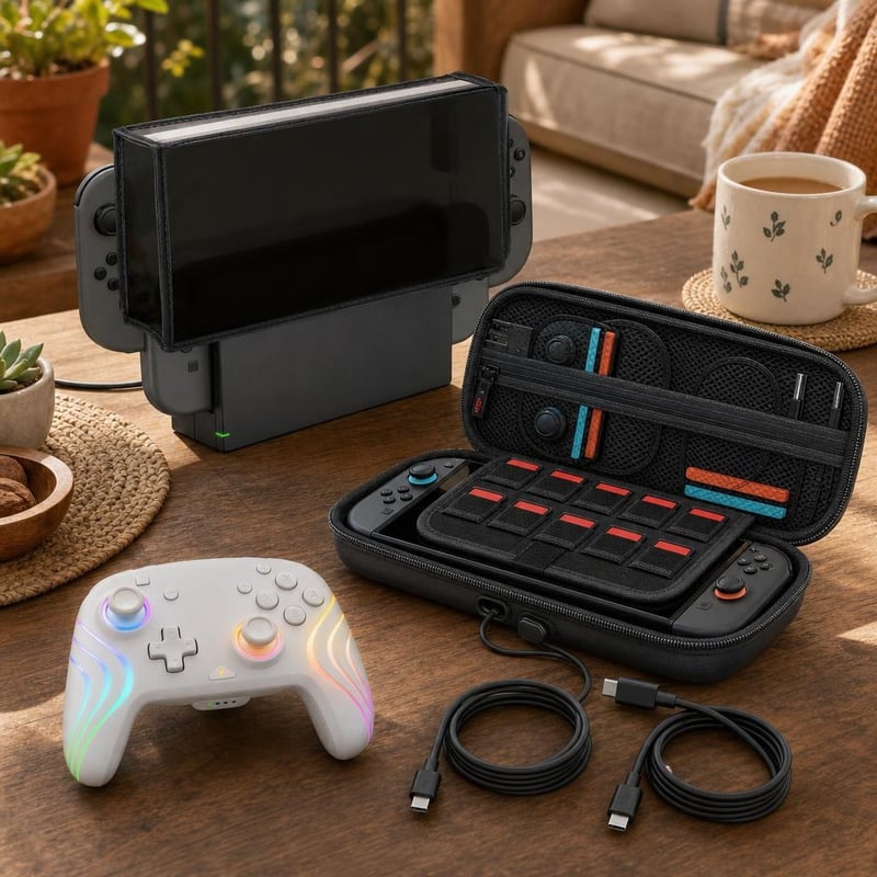 Switch cestovný set: puzdro + 10 slotov na hry + kryt doku + 2 USB-C káble + Pro ovládač