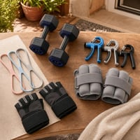 Karfitt set: 2×7,5kg činky + posilňovač úchopu + 3 gumy + rukavice + 2×3kg závažia na zápästie/členky 1