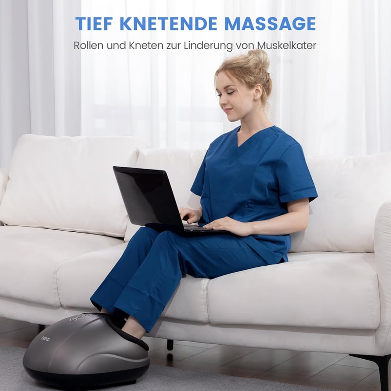 Breo elektromos lábmasszírozó gép melegítéssel, shiatsu és légkompresszió, 46-os méretig