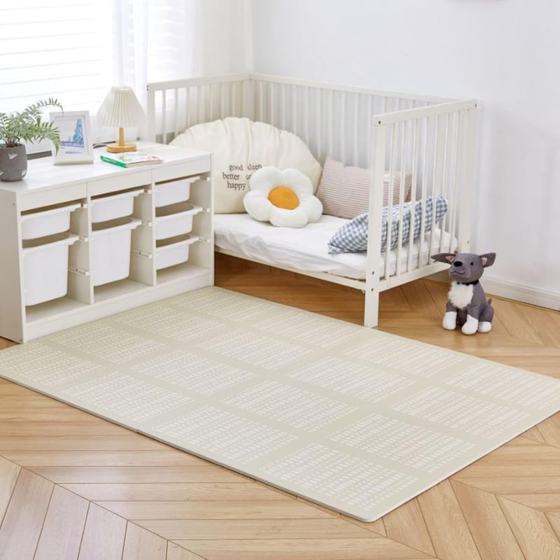Hakuna Matte Stílusos Baba Játszószőnyeg 1,7x1,2m - Bézs XL Puzzle Szőnyeg, Higiénikus EVA Hab, Vastag, Puha Játszóalap Kúszáshoz - Mosható,