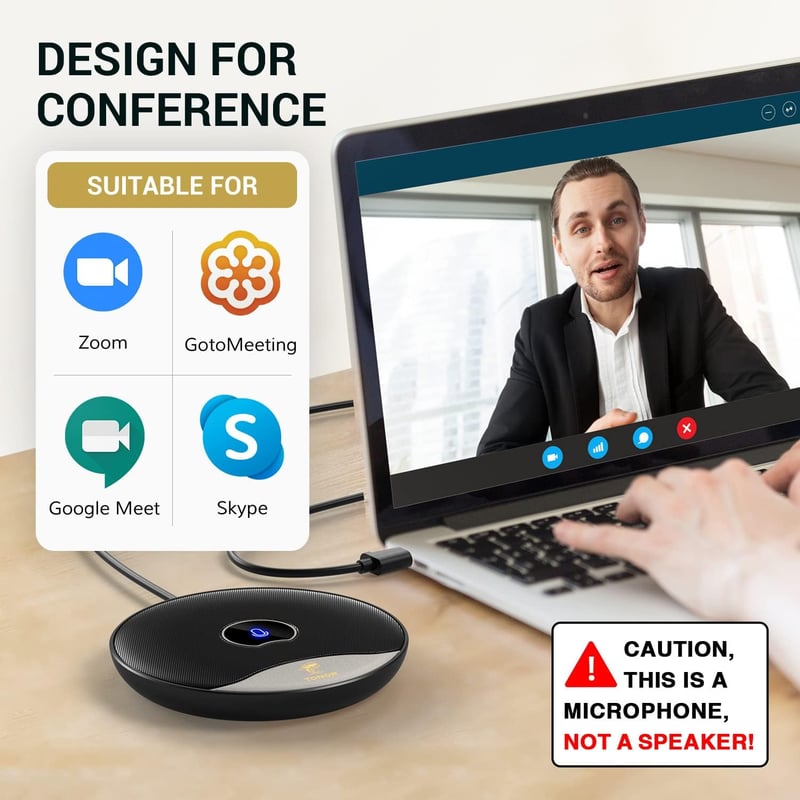 TONOR TM20 USB Konferencia Mikrofon 360°-os Hangrögzítéssel, Némító Gombbal