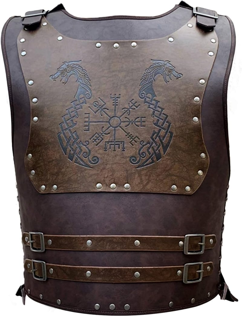 HiiFeuer Sárkányos Viking Harcos Bőr Mellvért - LARP és Cosplay Középkori Páncél