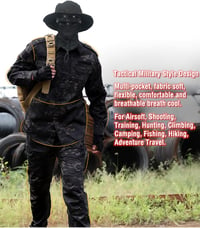WISEONUS Airsoft Taktikai Ruházat Szett - Katonai Terepszínű Egyenruha Paintball Játékhoz, Vadászathoz - Fekete Terep Mintás Kabát és Nadrág 5