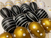 Elegáns fekete-fehér-arany hímes tojás szett akasztóval, 24 darabos 6